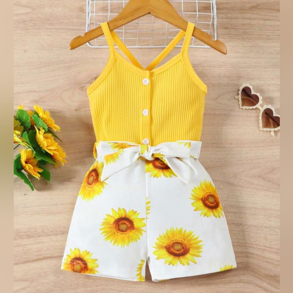 Toddler Girls Sunflower Print Cami Romper 4T